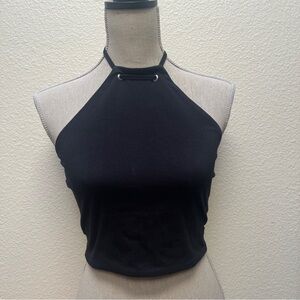 NWT PrettyLittleThing Black Halter Top, size 4